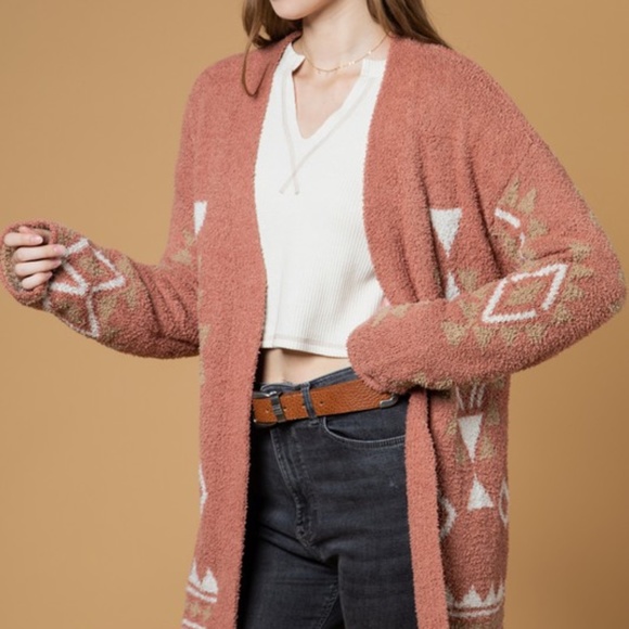 Last 1! NWT Super Cozy Aztec Cardigan Sweater in Clay - Picture 4 of 9